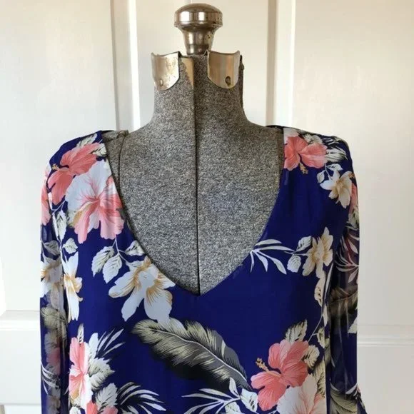 LULUS NWT BLUE & PINK FLORAL LOOSE FIT FLOWY DRESS - Picture 3 of 11